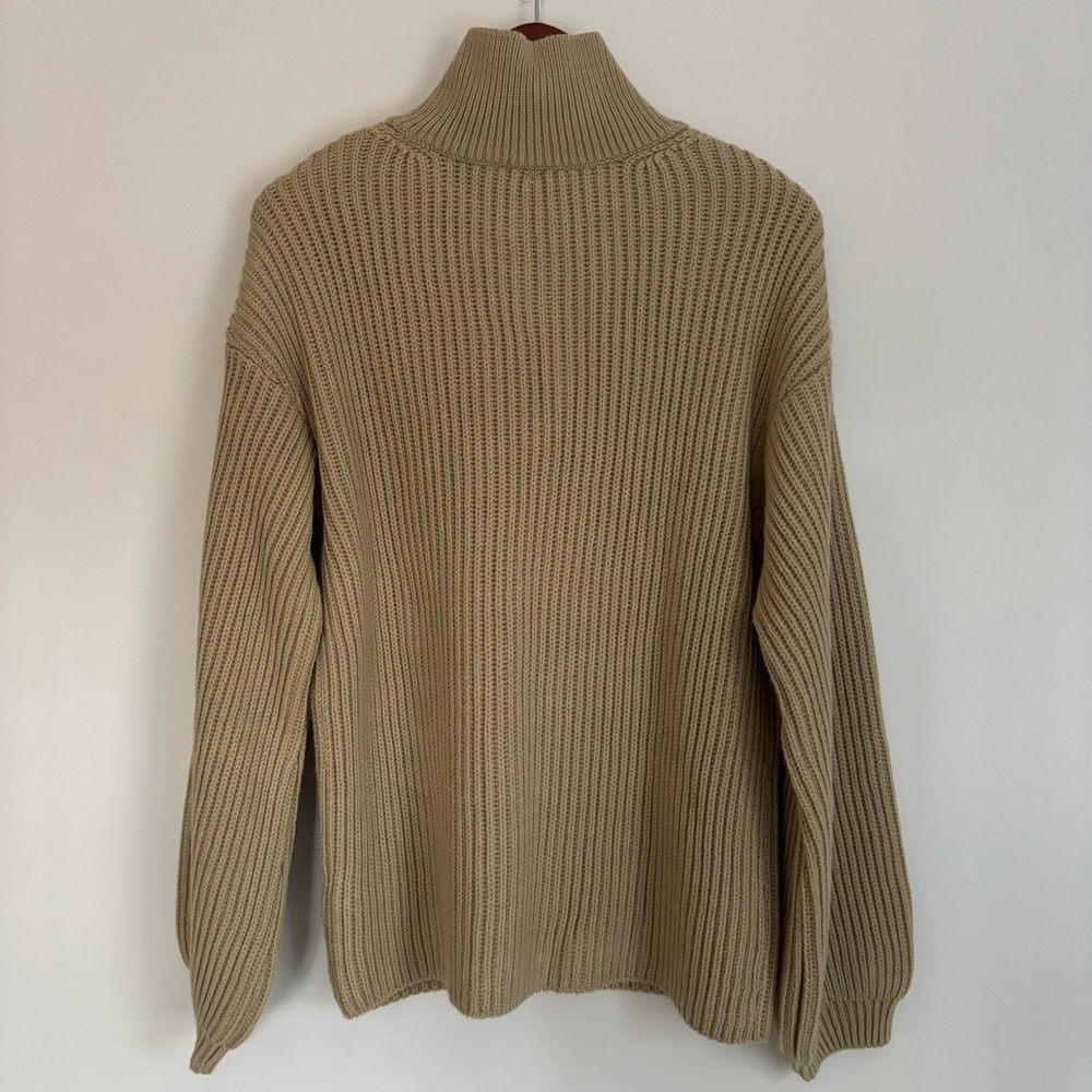 NA-KD | Tan Cozy Slouchy Oversized Neutral Chic Half Zip Knit Sweater | Size M - Picture 3 of 7